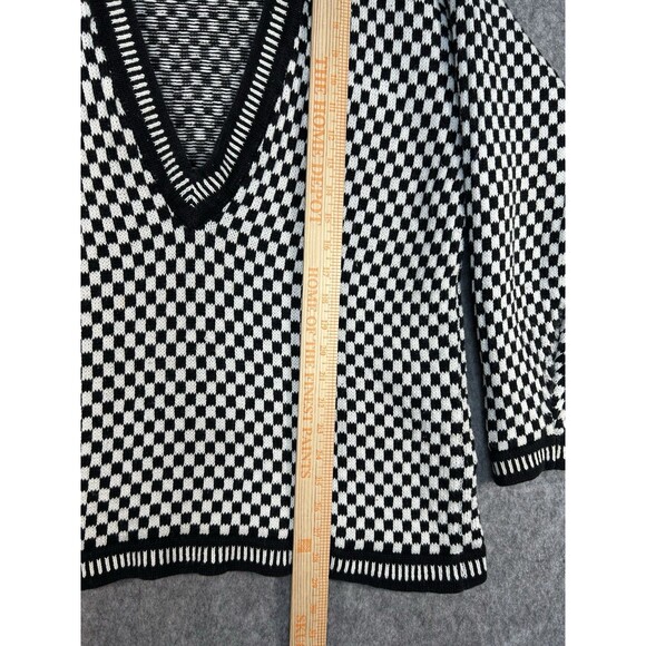 Vintage Keds Black White Checker Knit Jacquard Sweater V-Neck Oversized Sz L? - Picture 4 of 10